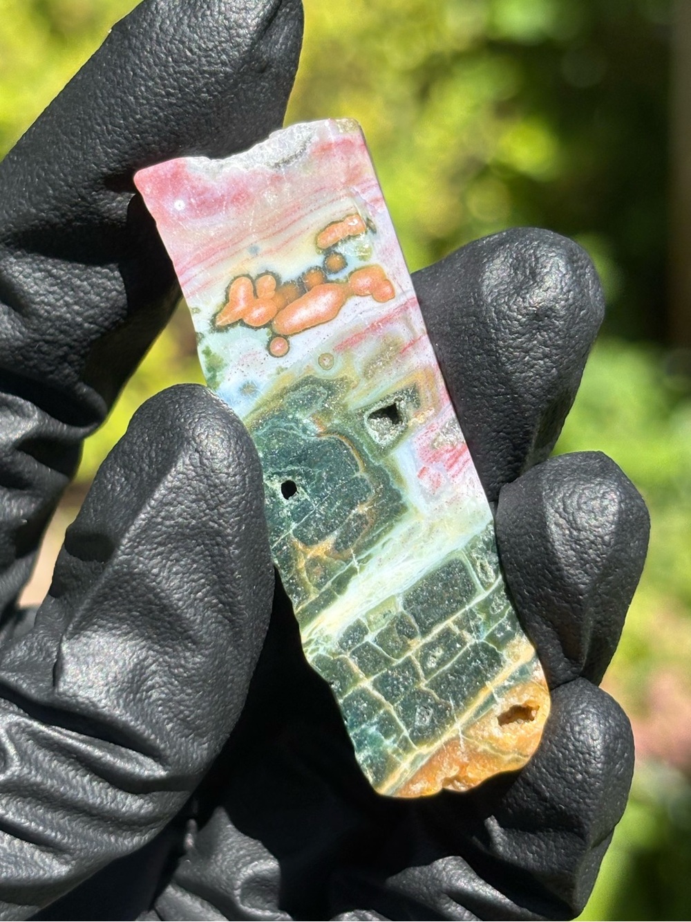 Extra Small Ocean Jasper Crystal Slab - Polished Sea Jasper with Druzy End